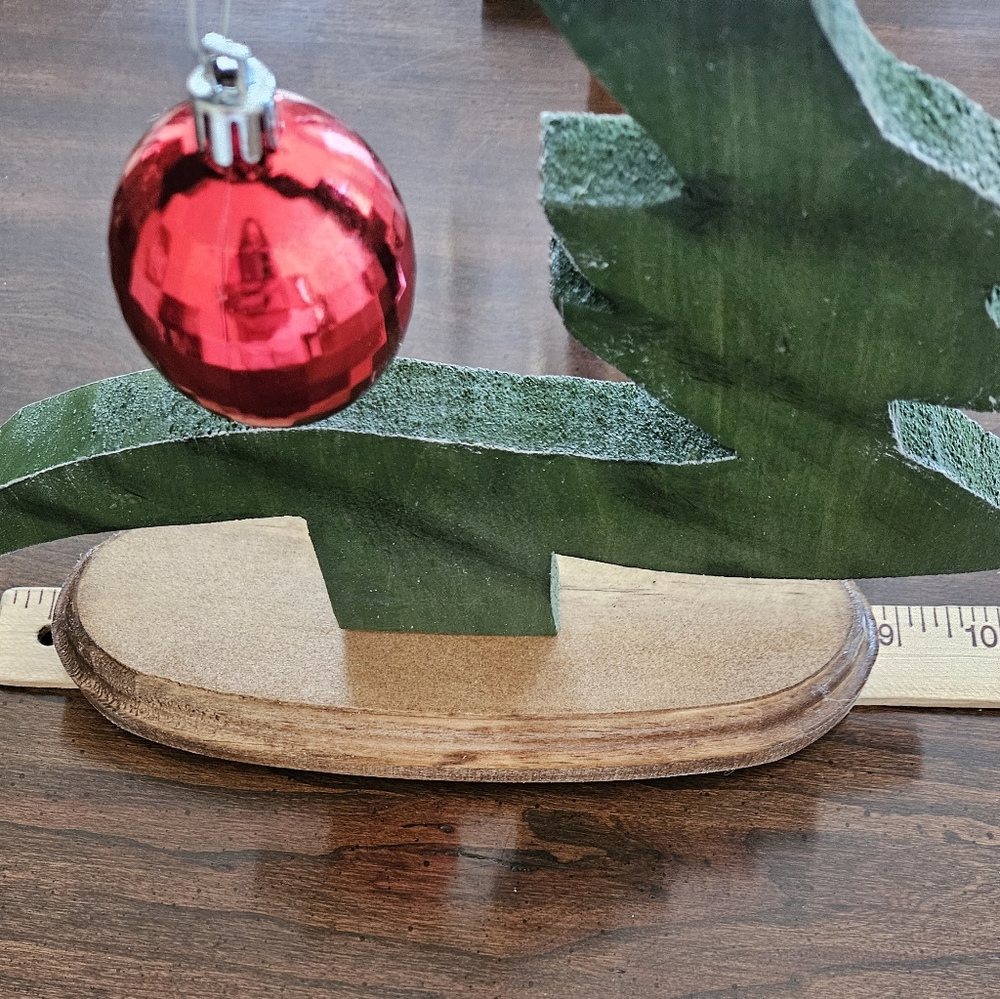 NEW Wooden Christmas Tree With Base Handmade with Red Ornament - Picture 11 of 11